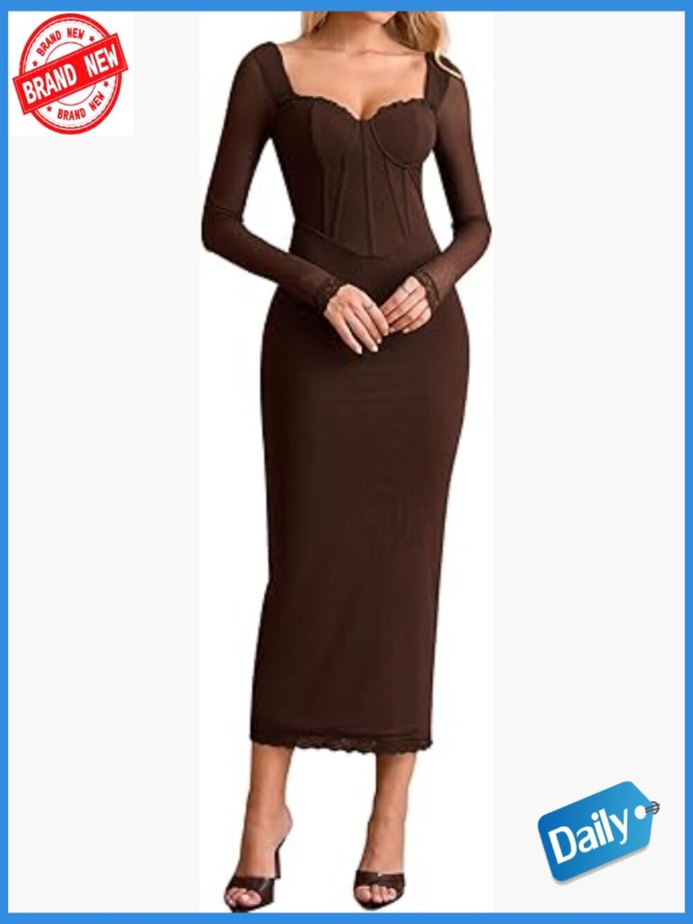 Formal Corset Lace Long Sleeve Bodycon Dress Back Slit Maxi Fall